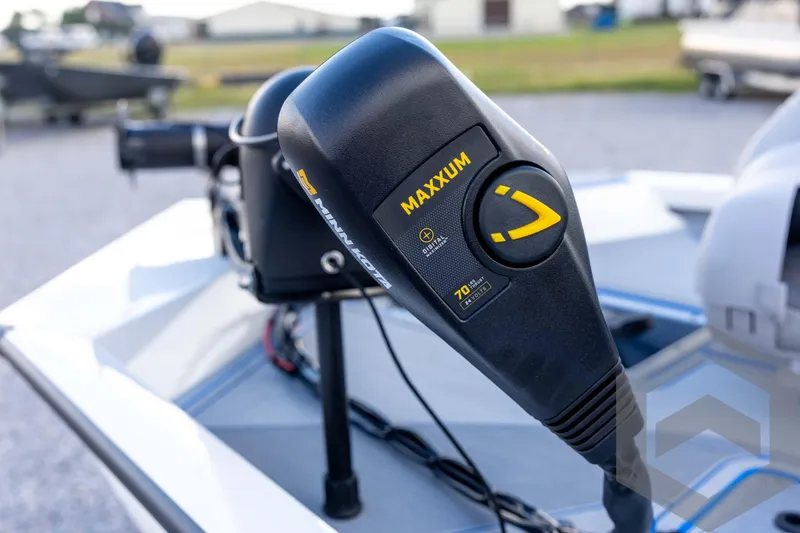 Slide: The Image of Close-up of Minn Kota Maxxum trolling motor on 2026 G3 Sportsman 1710 SE boat. - 33