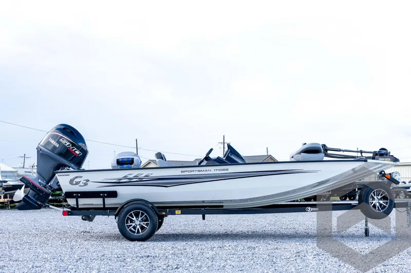 Slide: The Image of 2026 G3 Sportsman 1710 SE boat on trailer, featuring Yamaha outboard motor. - 4