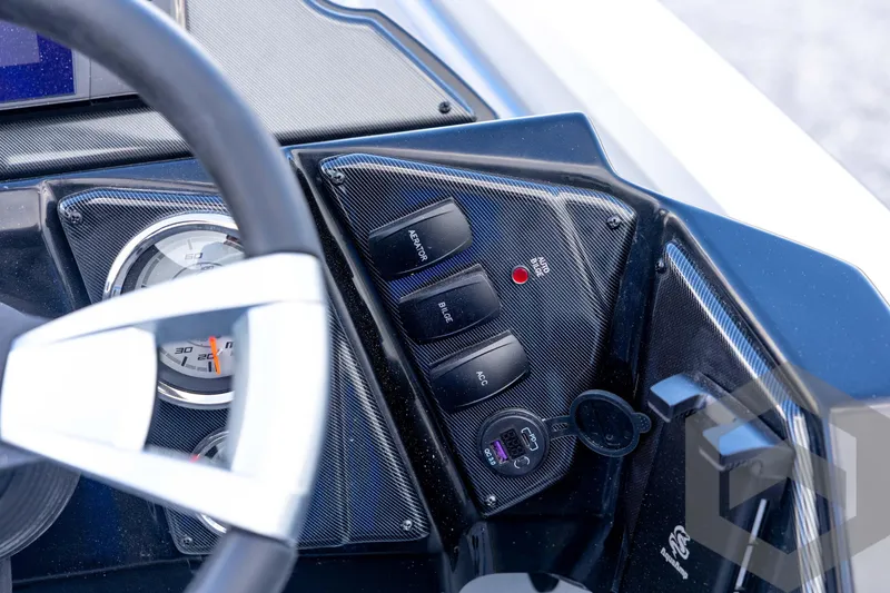 Slide: The Image of Dashboard of 2026 G3 Sportsman 1710 SE boat with controls and gauges. - 54