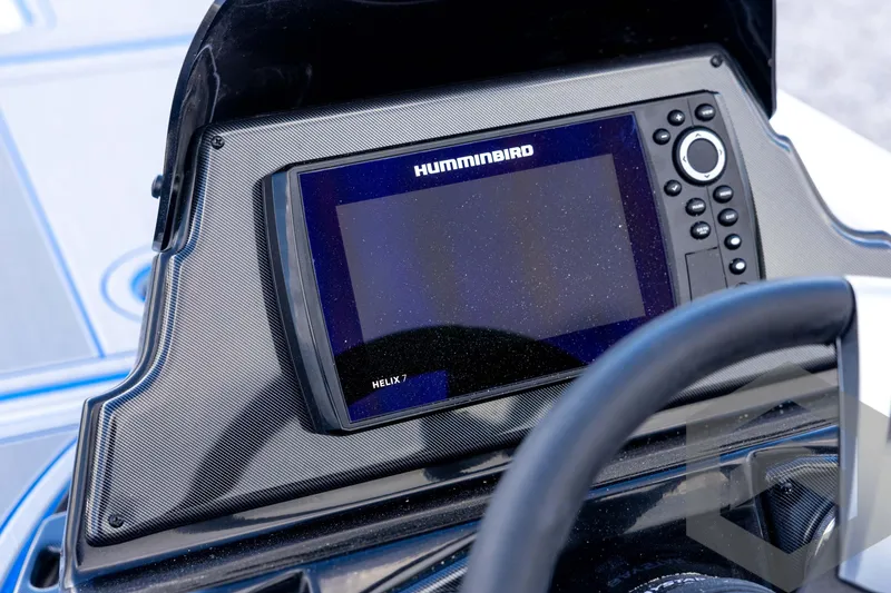 Slide: The Image of Helix 7 fish finder on 2026 G3 Sportsman 1710 SE boat dashboard. - 58