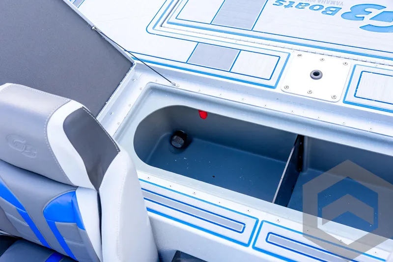 Slide: The Image of 2026 G3 Sportsman 1710 SE boat interior with storage compartment and seating. - 62
