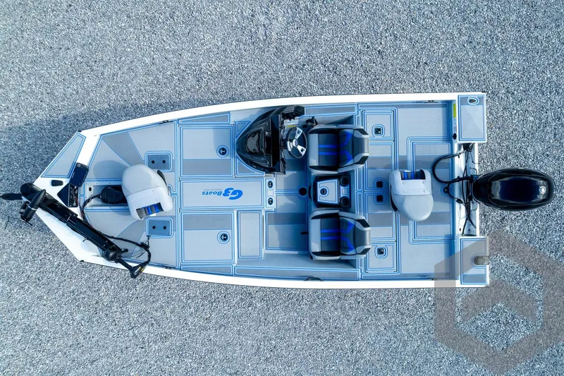 Slide: The Image of 2026 G3 Sportsman 1710 SE fishing boat, aerial view, featuring modern seating and equipment. - 71