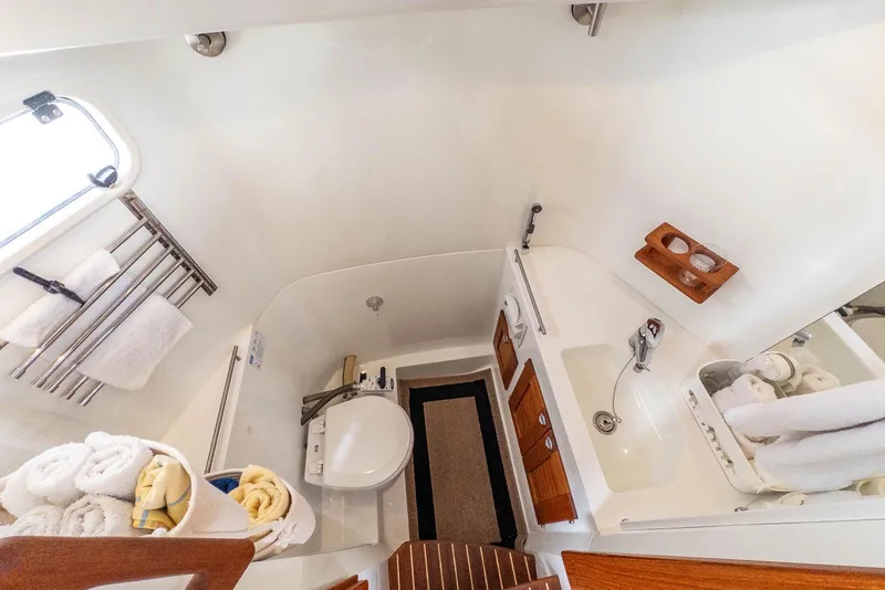 Slide: The Image of Luxurious 2019 Targa 27.2 yacht bathroom with modern fixtures and elegant design. - 27