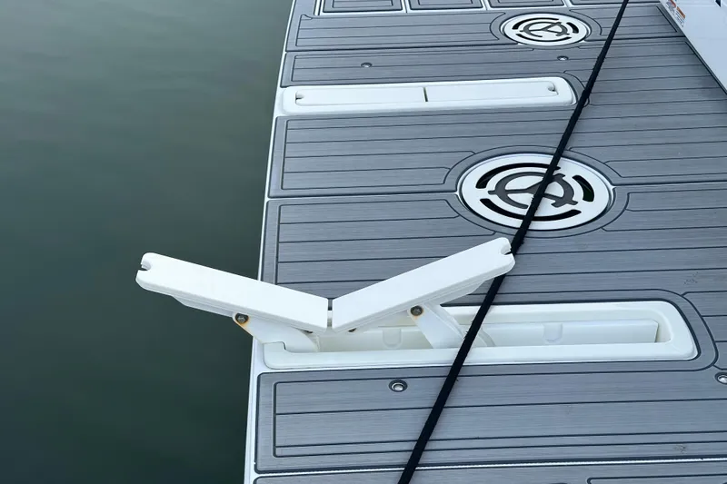 Slide: The Image of 2022 Cruisers Yachts 42 Cantius deck with cleat and rope detail. - 43