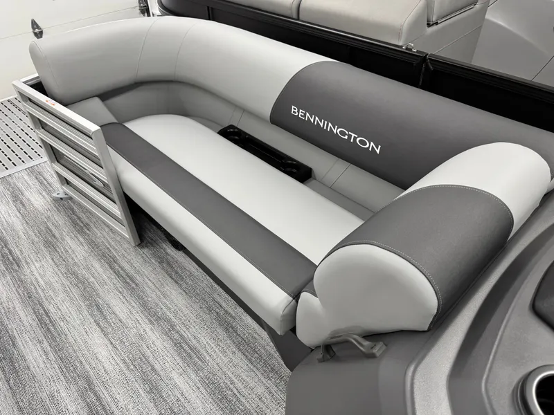 Slide: The Image of Interior of 2026 Bennington 188SL with gray upholstery. - 16