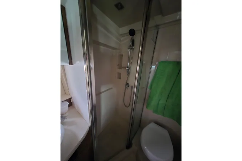 Slide: The Image of Bathroom interior of 2016 Cruisers Sport Series 45 Cantius yacht, featuring sink and shower. - 42