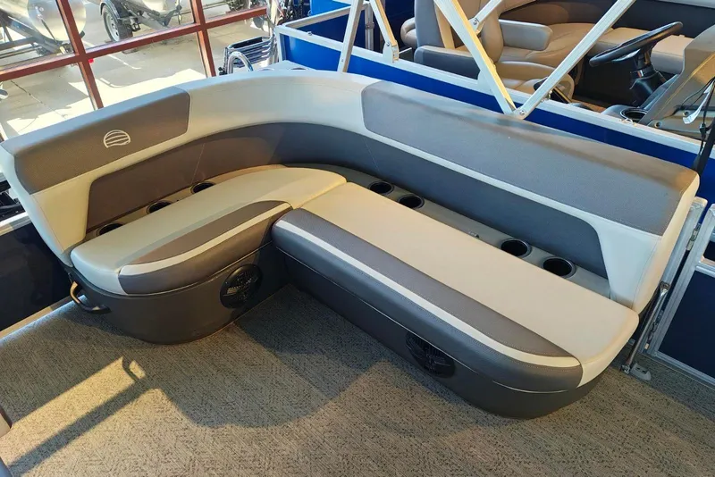 Slide: The Image of Luxurious seating on 2026 Sun Tracker Bass Buggy 16 XL Select pontoon boat. - 10
