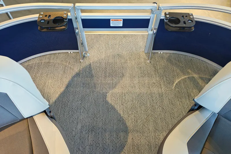 Slide: The Image of Interior view of 2026 Sun Tracker Bass Buggy 16 XL Select pontoon boat seating area. - 8