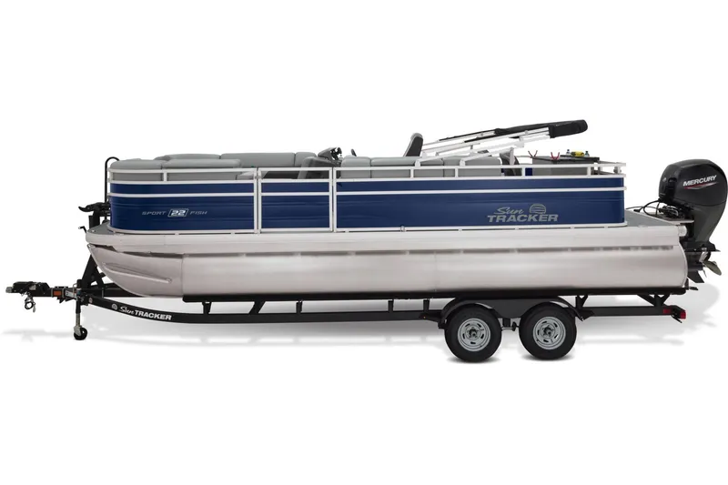 Slide: The Image of 2026 Sun Tracker SportFish 22 DLX interior with seating and storage. - 7