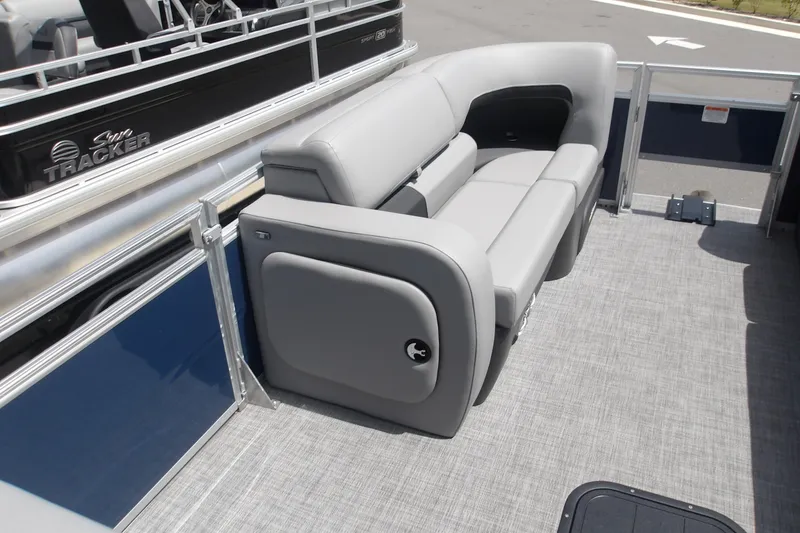 Slide: The Image of 2026 Sun Tracker SportFish 22 XP3 pontoon boat with sleek seating and modern design. - 49