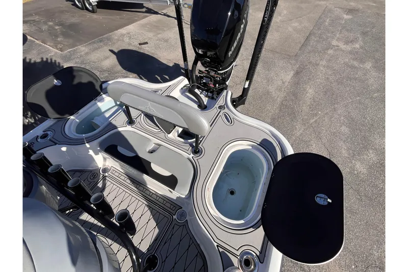 Slide: The Image of 2020 Turner Boatworks 2410 VS deck with seating, storage, and rod holders. - 20