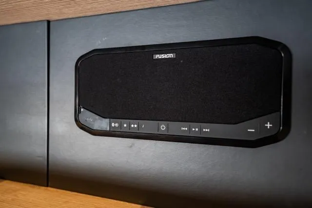 Slide: The Image of Fusion audio system on 2017 Leopard 51 Powercat yacht interior. - 130