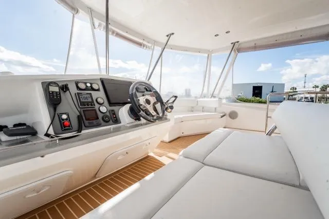 Slide: The Image of Interior view of 2017 Leopard 51 Powercat yacht with modern helm and seating. - 37