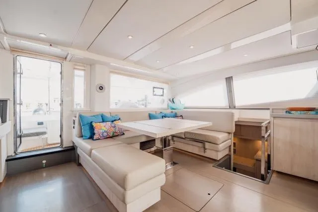 Slide: The Image of Luxurious interior of 2017 Leopard 51 Powercat yacht with modern seating and decor. - 72