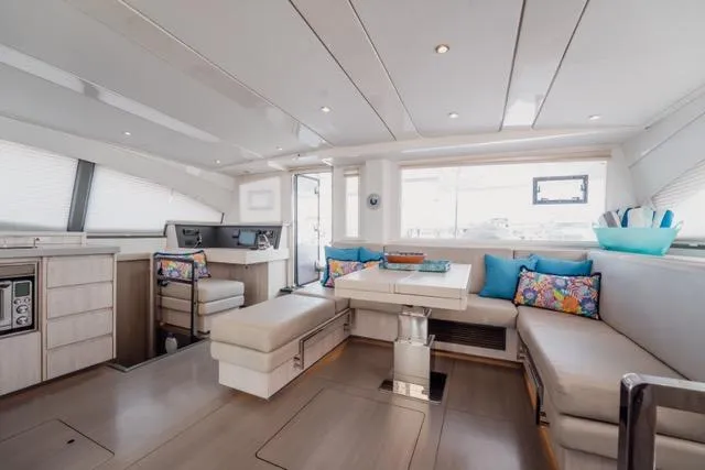 Slide: The Image of Luxurious interior of 2017 Leopard 51 Powercat yacht with modern seating and decor. - 88