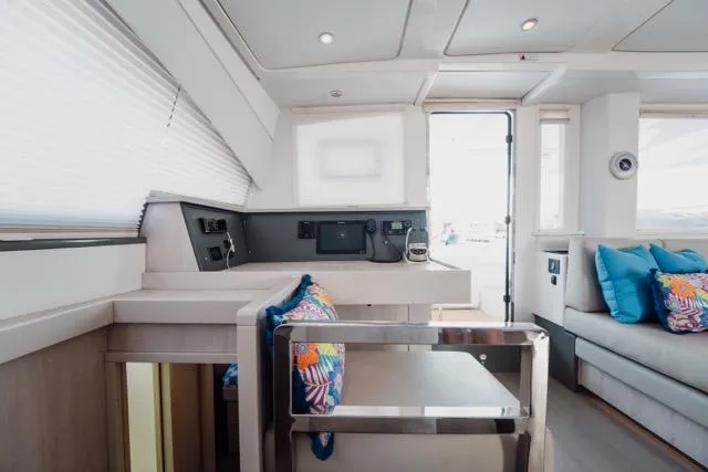 Slide: The Image of Interior of 2017 Leopard 51 Powercat with modern design and colorful cushions. - 90