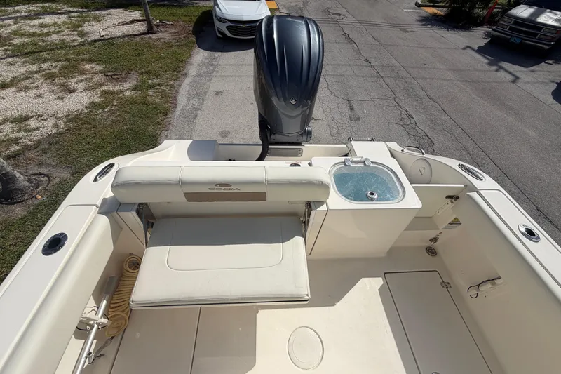 Slide: The Image of 2021 Cobia 237 Center Console boat with seating and sink, viewed from above. - 15