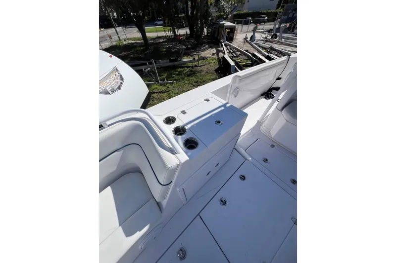 Slide: The Image of 2008 Donzi 38 ZFX Open boat interior with seating and storage compartments. - 4