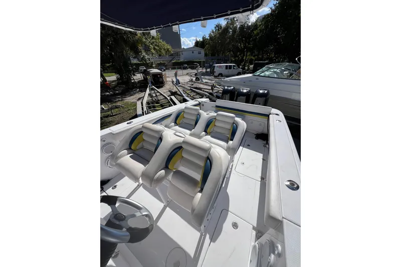 Slide: The Image of 2008 Donzi 38 ZFX Open boat interior with seating and steering wheel. - 41
