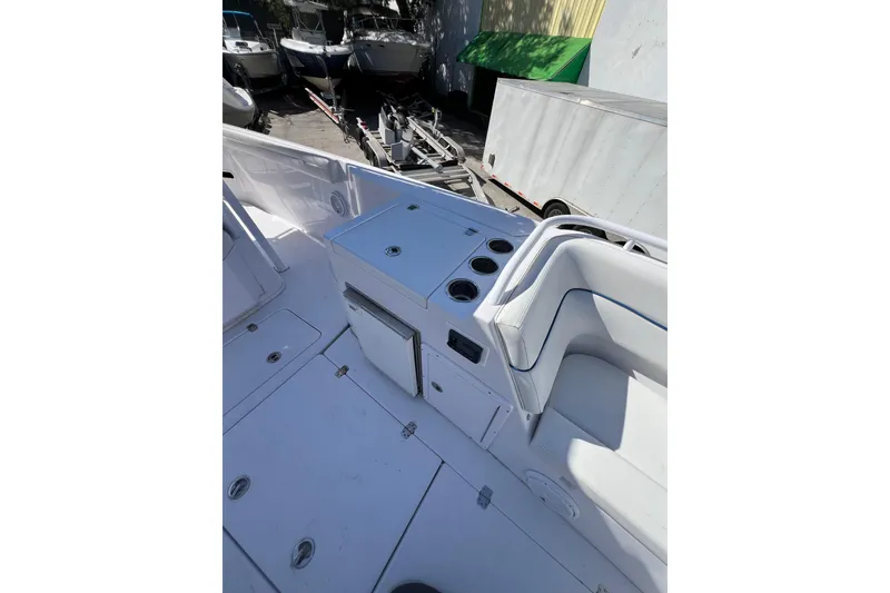 Slide: The Image of 2008 Donzi 38 ZFX Open boat interior with seating and storage compartments. - 5