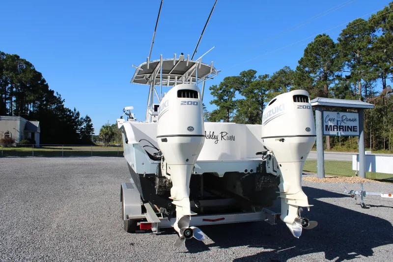 Slide: The Image of 2020 AMERICAT 27cc boat with dual Suzuki 200 engines at Cape Romain Marine. - 29