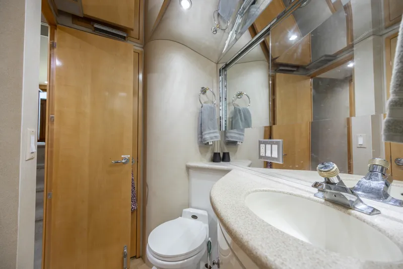 Slide: The Image of Luxurious bathroom in 2000 Hatteras 50 Convertible yacht with modern fixtures. - 64