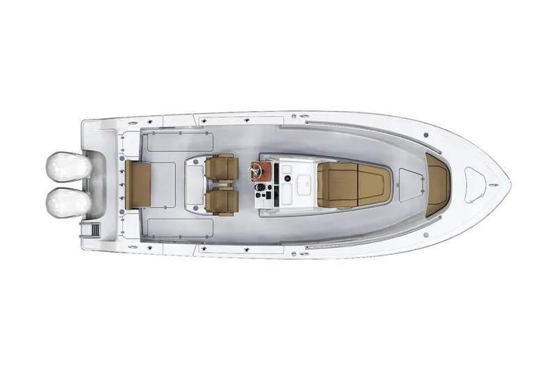 Slide: The Image of Manufacturer Provided Image: 2024 Sportsman Open 282TE Center Console boat, top view, dual engines, spacious seating. - 39