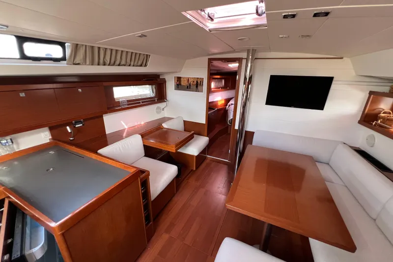 Slide: The Image of Luxurious interior of 2012 Beneteau Oceanis 45 yacht with elegant wood finish. - 20