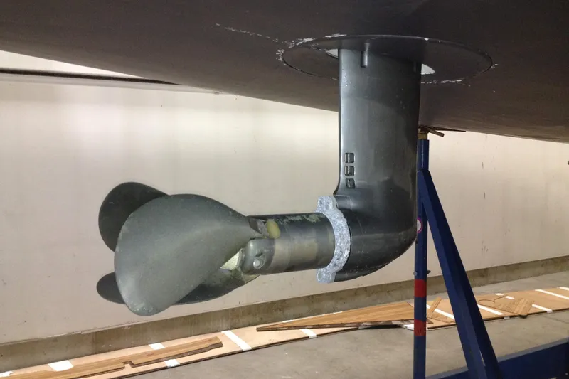 Slide: The Image of Underwater view of 2012 Beneteau Oceanis 45 sailboat propeller and rudder. - 38