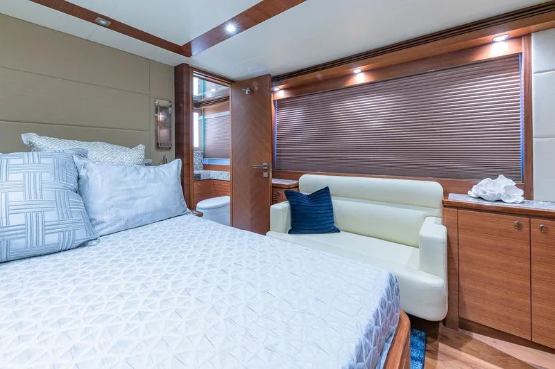 Slide: The Image of Luxurious bedroom interior of 2019 Regency P65 yacht with elegant decor and modern furnishings. - 50