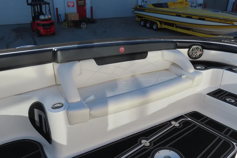 Slide: The Image of Luxurious seating area on a 2017 Mystic M4200 boat, featuring sleek design and premium materials. - 20