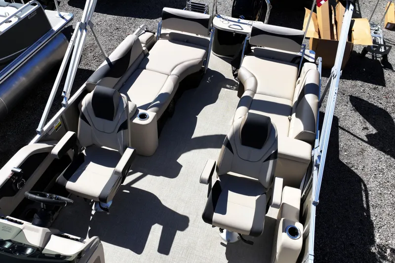 Slide: The Image of 2026 Avalon LSZ Quad Lounger Shift pontoon boat interior with luxurious seating. - 11