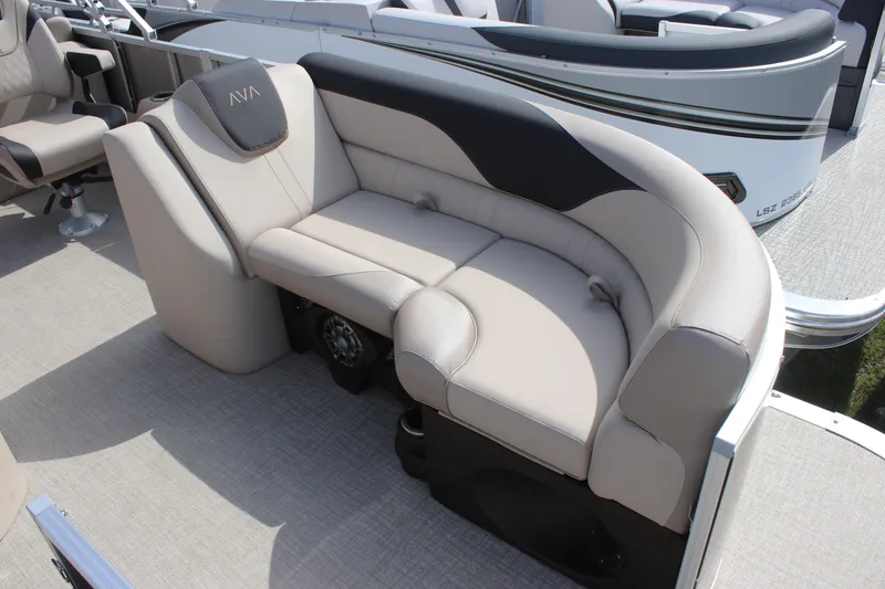 Slide: The Image of 2026 Avalon LSZ Quad Lounger Shift boat interior with luxurious seating. - 2