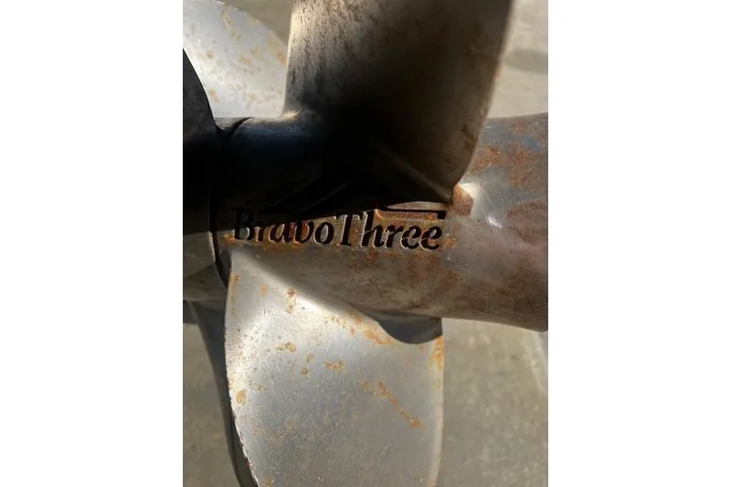 Slide: The Image of Close-up of a Bravo Three propeller on a 2006 Searay 240 Sundancer boat. - 3