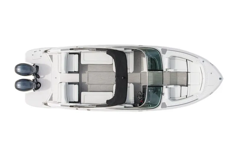 Slide: The Image of Manufacturer Provided Image: Top view of 2022 Regal 29 OBX boat with dual outboard motors. - 33