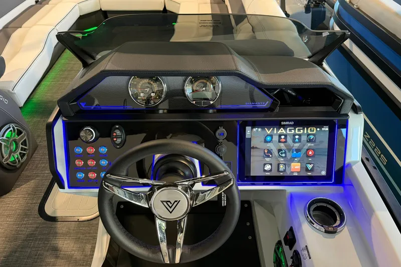 Slide: The Image of Viaggio Diamante Q 2026 boat dashboard with advanced controls and touchscreen display. - 10