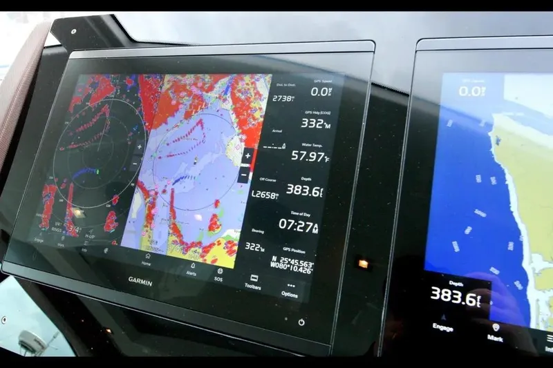 Slide: The Image of 2024 Cruisers Yachts 50 Cantius navigation display with Garmin marine electronics. - 25