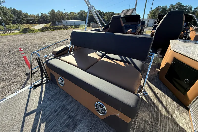 Slide: The Image of 2026 Avalon Catalina Cruise Rear Bench Windshield with comfortable seating on a sunny day. - 13