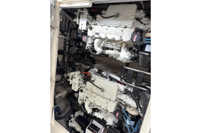 Slide: The Image of Engine room of 2008 Sea Ray 40 Sundancer with Cummins engines. - 26