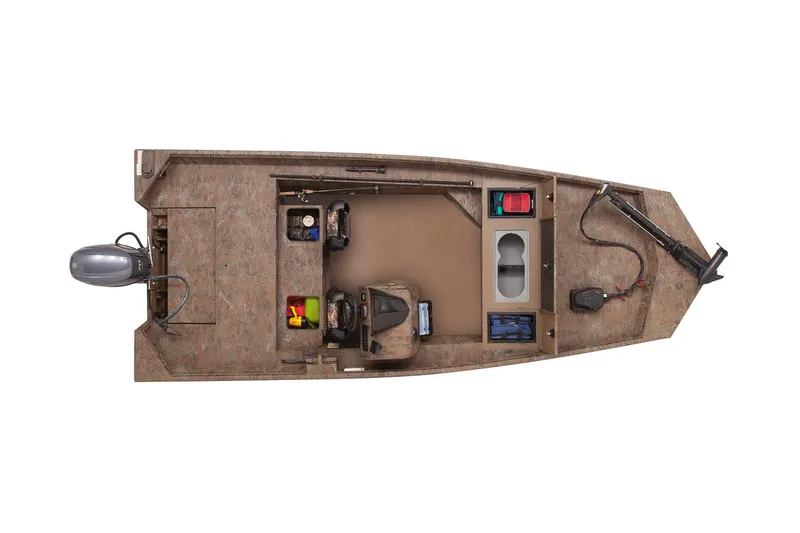 Slide: The Image of 2026 G3 Gator Tough 17 SC boat with 50 HP motor, parked outdoors. - 4