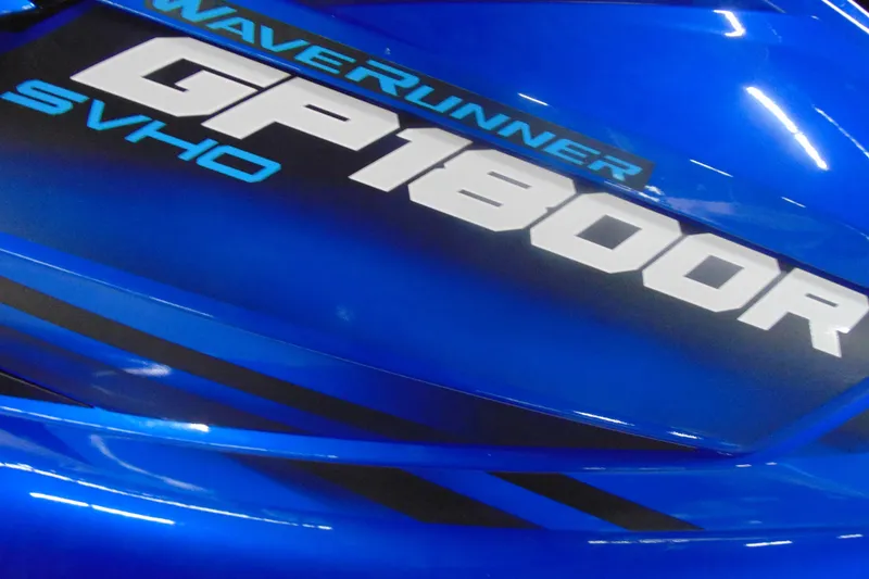Slide: The Image of 2023 Yamaha WaveRunner GP1800R SVHO, blue body with bold white lettering. - 10