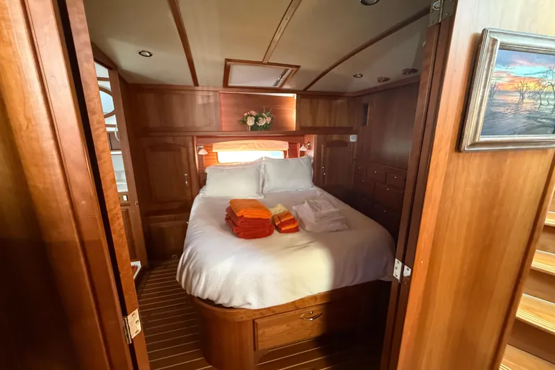 Slide: The Image of Luxurious cabin interior of 2017 Sabre 48 Salon Express yacht with cozy bed. - 43