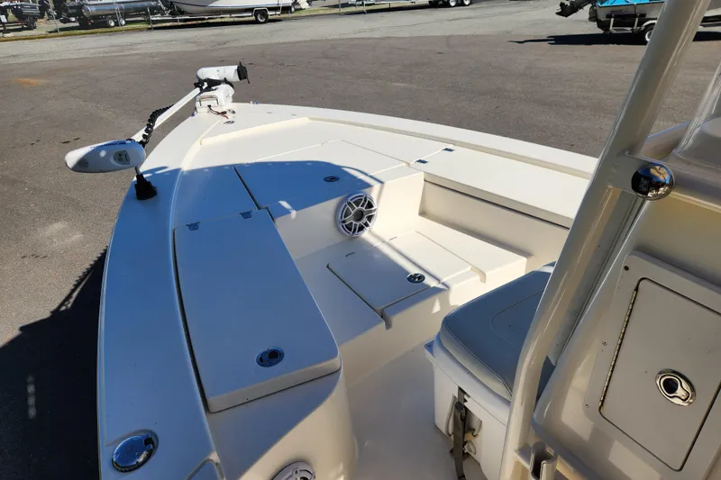 Slide: The Image of 2015 Pathfinder 2300 HPS boat deck with seating and storage compartments. - 8