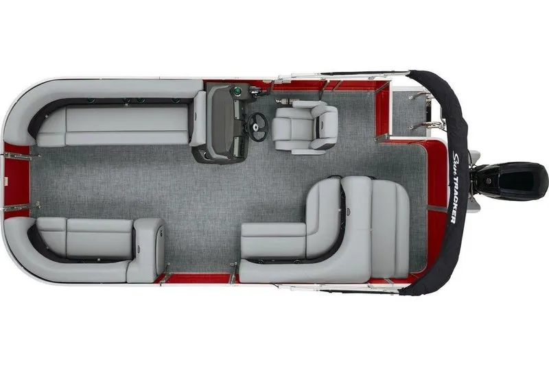 Slide: The Image of Top view of 2026 Sun Tracker Party Barge 18 DLX pontoon boat interior layout. - 3