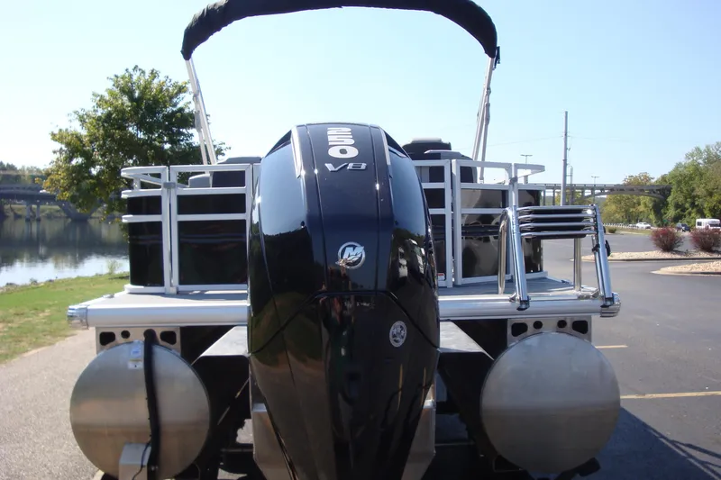 Slide: The Image of 2026 Sun Tracker Sportfish 24 XP3 pontoon boat with powerful V8 engine. - 98