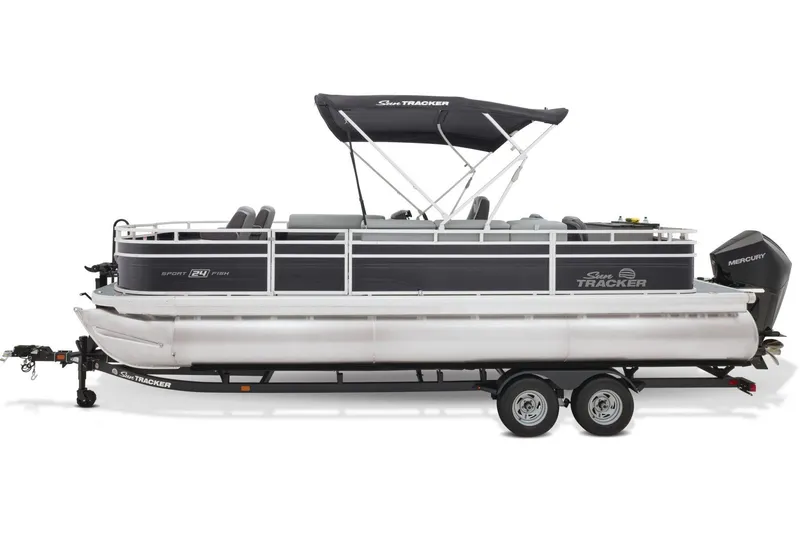 Slide: The Image of Steering wheel of 2026 Sun Tracker Sportfish 24 XP3 boat, with protective film partially removed. - 20