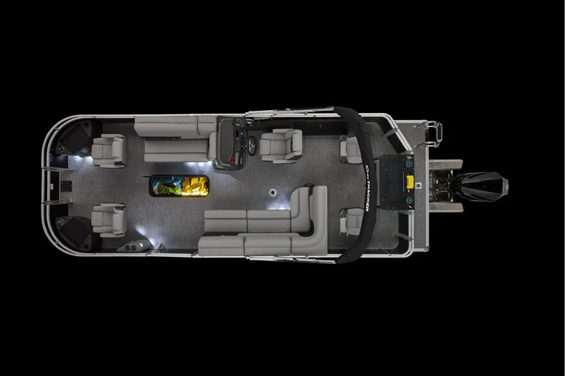 Slide: The Image of 2026 Sun Tracker Sportfish 24 XP3 boat seat, gray upholstery, modern design. - 28