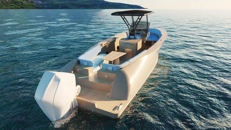 Slide: The Image of 2025 Lilybaeum Levanzo 25 Lounge Deck boat on calm water, featuring sleek design and modern amenities. - 32