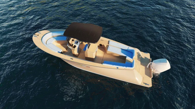 Slide: The Image of 2025 Lilybaeum Levanzo 25 Lounge Deck boat on water, featuring sleek design and spacious seating. - 33