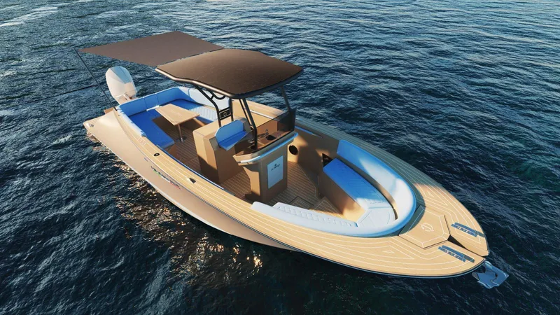 Slide: The Image of 2025 Lilybaeum Levanzo 25 Lounge Deck boat cruising on open water. - 34